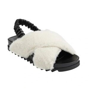 Marc Fisher Women's Faux Fur Cross Band Slide Sandals Rubber Sole 7M